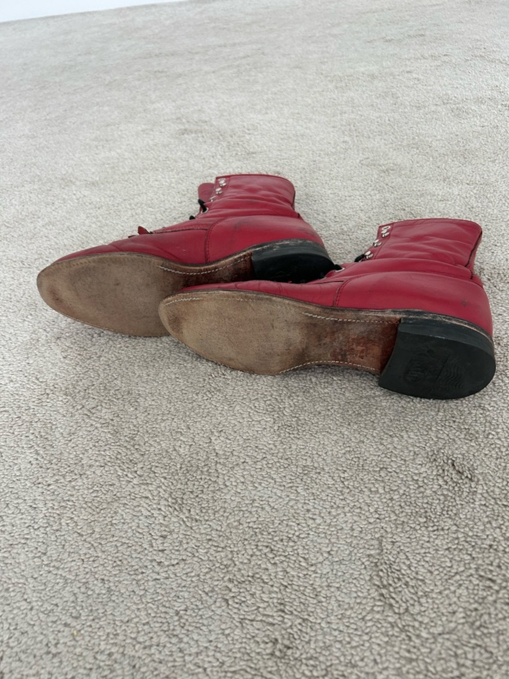 Vintage Red Leather Lace-Up Women's Justin Boots - Picture 4 of 5